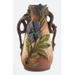 Wazon ceramiczny z plastyczną gałązką niebieskich lilii