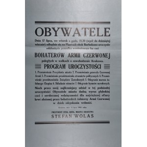 CITIZENS On July 17 (...) will be held in the Planty (...) unveiling of a monument erected in honor of the BOHATERS of the RED ARMY killed in the fighting for the liberation of Krakow.