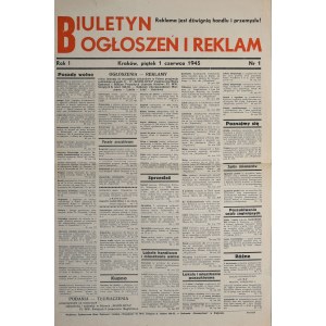 Biuletyn Ogłoszeń i Reklam, R. I, Nr I, 1945