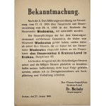 Bekanntmachung. Nach der 2. Durchfuhrungsverordnung zur Verordnung vom 17.11.1939 uber Steuerrecht und Steuerverwaltung vom 20.11.1939 ist der Restkreis des Steueramtes Wadowice, mir unterstellt worden.