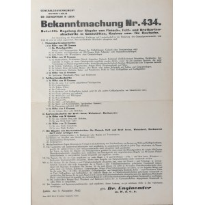 Bekanntmachung Nr. 434. Betrifft: Regelung der Abgabe von Fleisch-, Fett- und Brotkarten- abschnitte in Gaststatten, Kasinos usw. fur Deutsche.