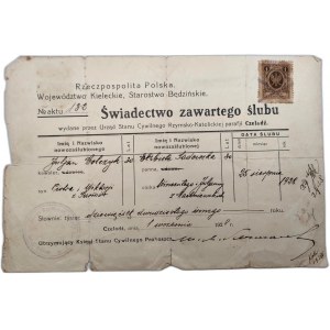 Świadectwo zawarcia ślubu - Czeladź 1928