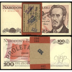 Polska, niepełna paczka banknowa - 98 sztuk x 100 złotych z banderolą NBP, 1.12.1988