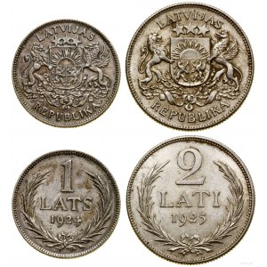 Łotwa, zestaw 2 monet: 1 łat 1924 i 2 łaty 1925, Londyn