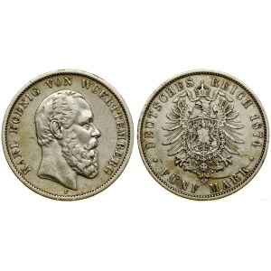 Niemcy, 5 marek, 1874 F, Stuttgart