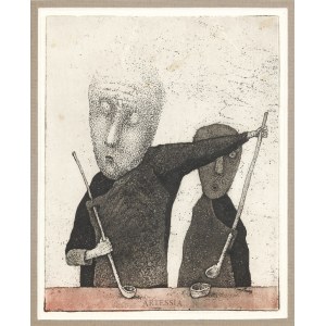 Stasys Eidrigevicius (b. 1949), Two figures - illustration to a poem by Czeslaw Milosz , 1988