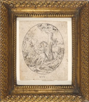 Etienne Delaune (1518-1583), Pyram i Tysbe, 1567, w ozdobnej ramce