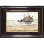 Unbekannter Künstler, 19. Jahrhundert, Beladung eines Schiffes bei Ebbe, 2. Hälfte des 19.