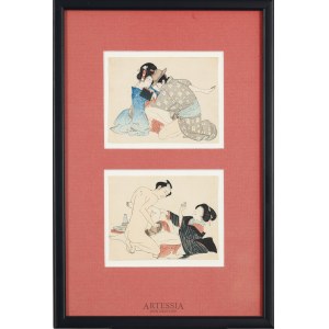 Para drzeworytów erotycznych Shunga; Artysta nierozpoznany, Japonia, okres Meiji (1868-1912)