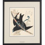 Katsushika Hokusai (1760-1849), według, Kruk lecący z mieczem Kogarasu-maru rodu Minamoto, k. XIX w.