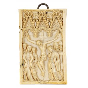Rechter Flügel des Diptychons mit Kreuzigungsszene, Künstler unbekannt, Frankreich, 14. Jahrhundert?