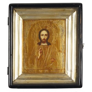 Autor neznámý, Rusko, 20. století, Ikona - Kristus Salvator Mundi v rámu