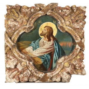Autor neznámý, východní Evropa, 19. století, fragment oltářního obrazu? - Zvěstování a modlitba v Olivové zahradě