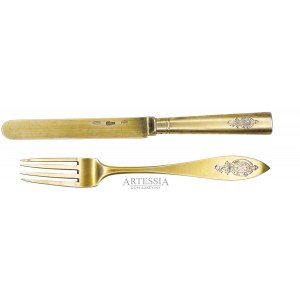 Ludwik Walenty Nast (1838-1887), Warsaw, active ca.1854 - ca.1880, Five knives and five forks with the coat of arms Jelita, 1871