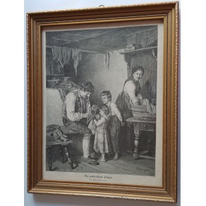 FRANS DEFREGGER, LITHOGRAPHIE, GENRESZENE IN EINEM HAUS, BURGER