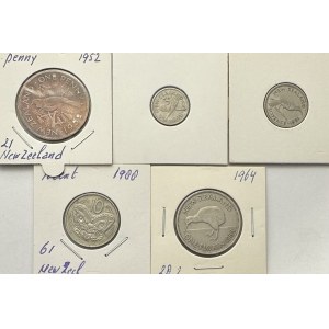 New Zealand Lot 5 coins Penny, Florin
