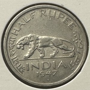 India-British 1/2 Rupee 1947 B Bombay mint