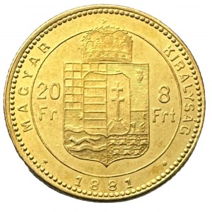 Hungary 8Forint/20Francs 1881 K.B.