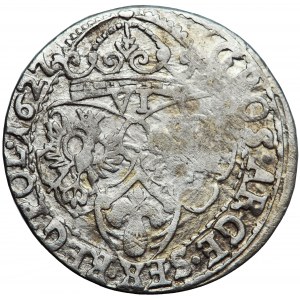 Polen, Sigismund III., Krone, Sixpence, 1627, Männer. Krakau