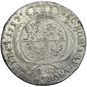 Polska (Saksonia), August III, Korona, dwuzłotówka (8 groszy saskich), 1753 (w rzeczywistości 1757-1760), men. Lipsk, „efraimit”