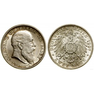 Niemcy, 2 marki pośmiertne, 1907 G, Karlsruhe