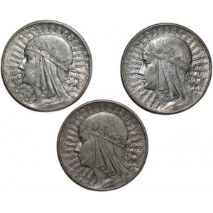 10 zlotých (1932-1933) Polonia - sada 3 mincí