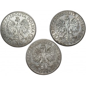 10 złotych (1932-1933) Polonia - zestaw 3 monet