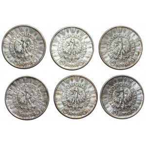 5 złotych (1934-1938) Józef Piłsudski - zestaw 6 monet