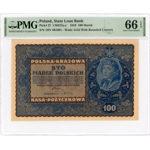 100 Polnische Mark 1919 IH Serie V PMG 66 EPQ