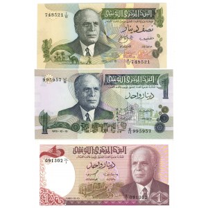 TUNISIA - 1/2 dinar 1973, 1 dinar 1973, 1 dinar 1980 - set of 3 pieces