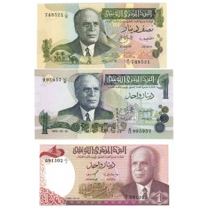 TUNESIEN - 1/2 Dinar 1973, 1 Dinar 1973, 1 Dinar 1980 - Satz zu 3 Stück