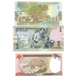TUNEZJA - 1/2 dinara 1973, 1 dinar 1973, 1 dinar 1980 - set 3 sztuk