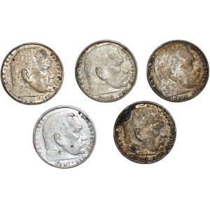 NIEMCY - 2 Reichsmark (1937-1939) - zestaw 5 monet