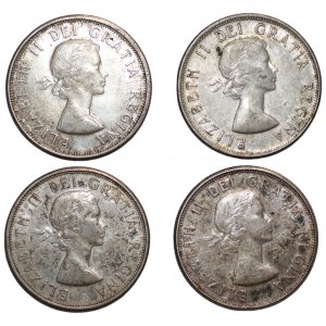 KANADA- 50 centów (1957-1963) - zestaw 4 monet