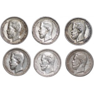 ROSJA - Mikołaj II - 50 kopiejek (1897-1913) - zestaw 6 monet