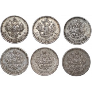 ROSJA - Mikołaj II - 50 kopiejek (1897-1913) - zestaw 6 monet