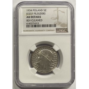 5 złotych 1934 Głowa kobiety - NGC AU DETAILS