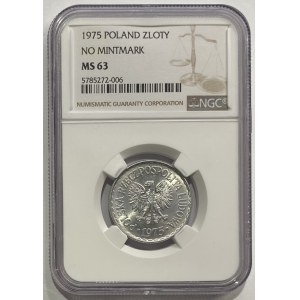 1 Zloty 1975 - ohne Münzzeichen - NGC MS 63