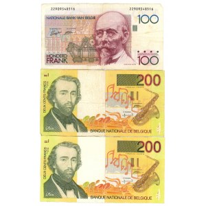 BELGIUM - 100, 200 francs - set of 3 pieces