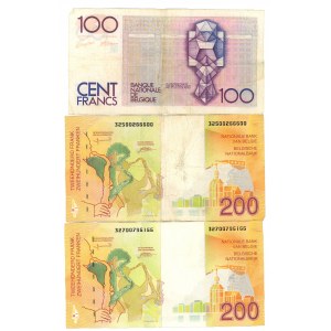 BELGIUM - 100, 200 francs - set of 3 pieces