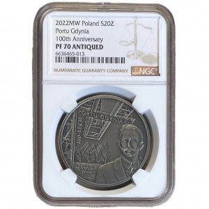 20 złotych 2022 - 100-lecie Portu Gdynia - NGC PF 70 ANTIQUED