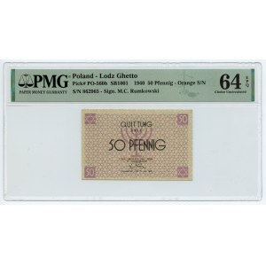 GETTO w ŁODZI - 50 fenigów 1940 - numerator czerwony - PMG 64 EPQ