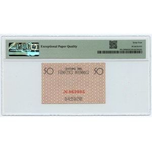 GETTO w ŁODZI - 50 fenigów 1940 - numerator czerwony - PMG 64 EPQ