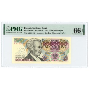 2.000.000 złotych 1992 - seria A z błędem KONSTYTUCYJ...Y - PMG 66 EPQ