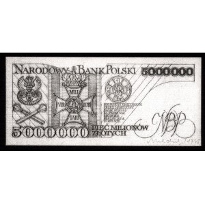 5.000.000 złotych 1995 z autografem Andrzeja Heidricha - rewersu WYDRUKU szkicu