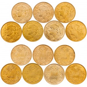 Federal State, 10 Francs 1911-1922, Bern, complete series