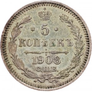 Nicholas II., 5 Kopecks 1908, С.П.Б-ЭБ