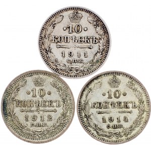 Nicholas II., 10 Kopecks 1911, 1912, 1914