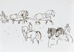Ludwik MACIĄG (1920-2007), Szkice powozu konnego oraz szkic jeźdźca na koniu