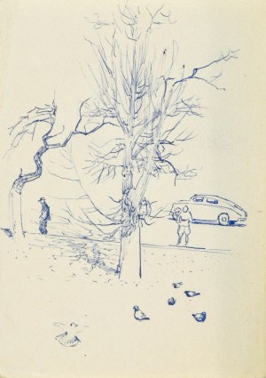 Ludwik MACIĄG (1920-2007), Szkic miejski z bezlistnym drzewem